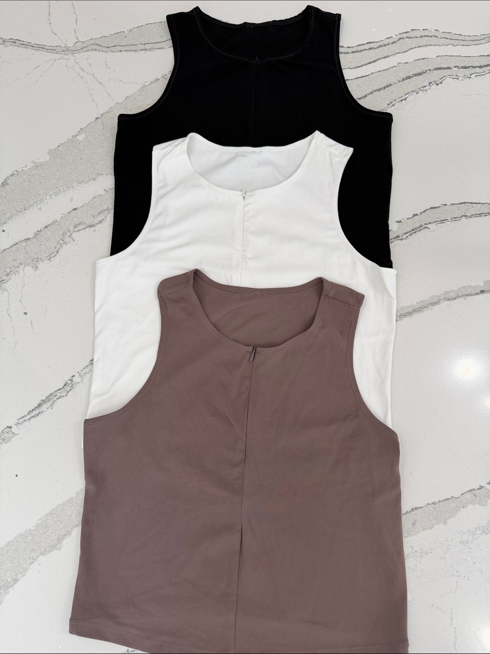 all in motion Scoop Neck Tank Trio — Mauve, Black & White